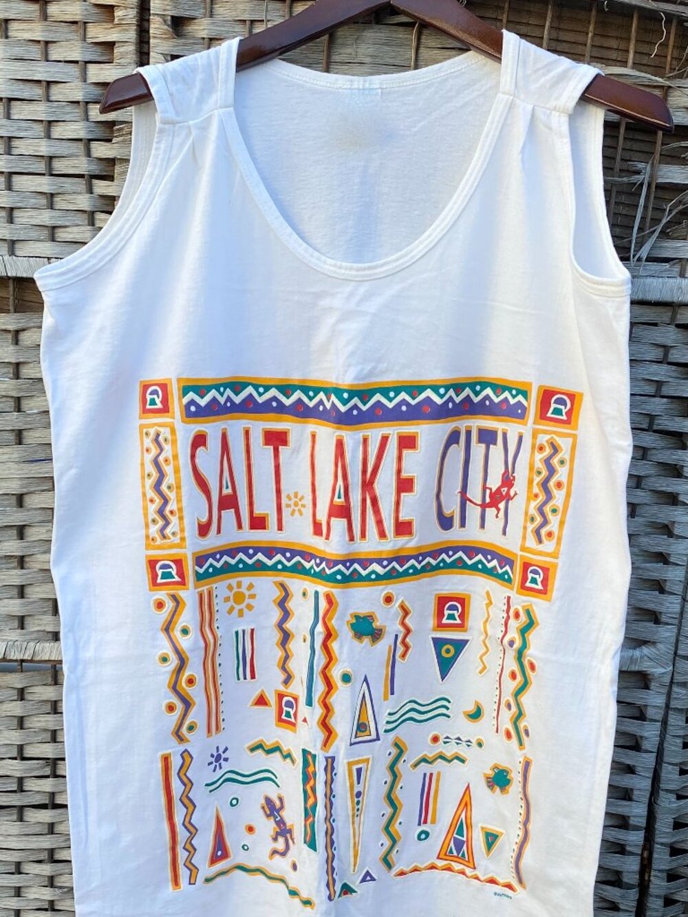 90s Salt Lake City Extra Long Tank Top with Do Right Font Vintage Keith Haring